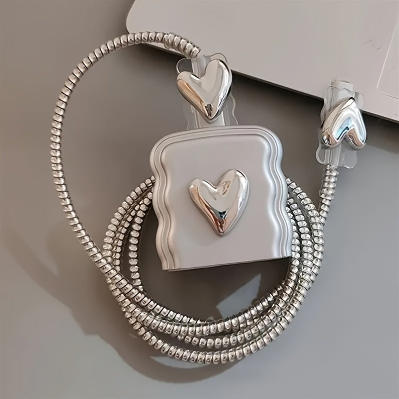 5 Pcs Stylish Heart-Shaped Phone Charger Covers for iPhone, Suitable for 18/20W Chargers - Perfect Gift for Boyfriend or Girlfriend
